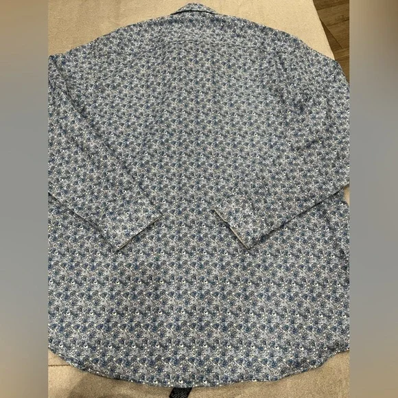[17-17.5]Daniel Hechter Men Blue Floral Patterned Cotton Non Iron Dress Shirt - Picture 10 of 10